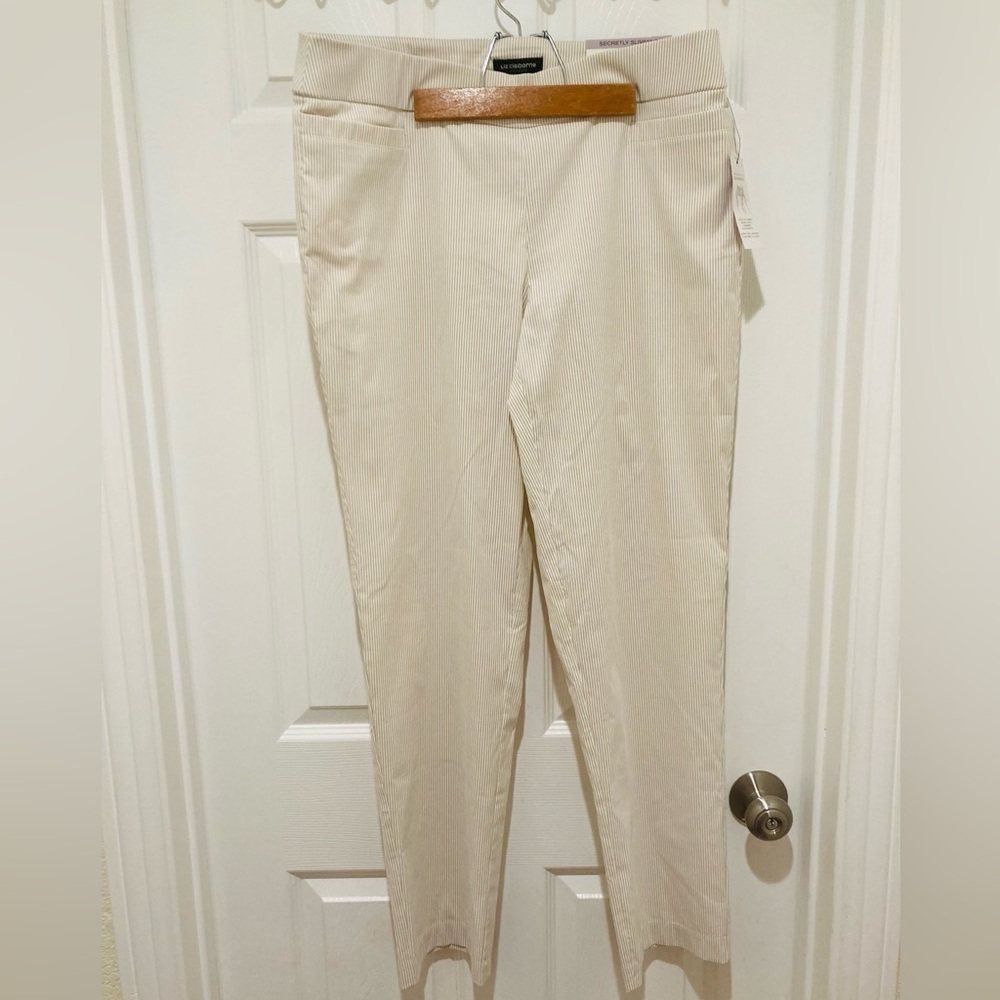 NWT Liz Claiborne Career size 14 Secretly Slimming Cream Striped Pants